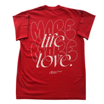 Red More Life More Love graphic Tee bubble letters graphic design logo typography for streetwear tee t-shirt