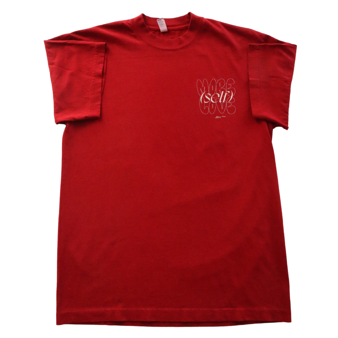 Red More Life More Love graphic Tee bubble letters graphic design logo typography for streetwear tee t-shirt